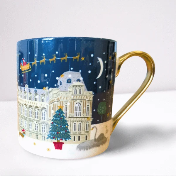 Bowes Museum x Jessica Hogarth Festive Gold Handled Mug - Image 2