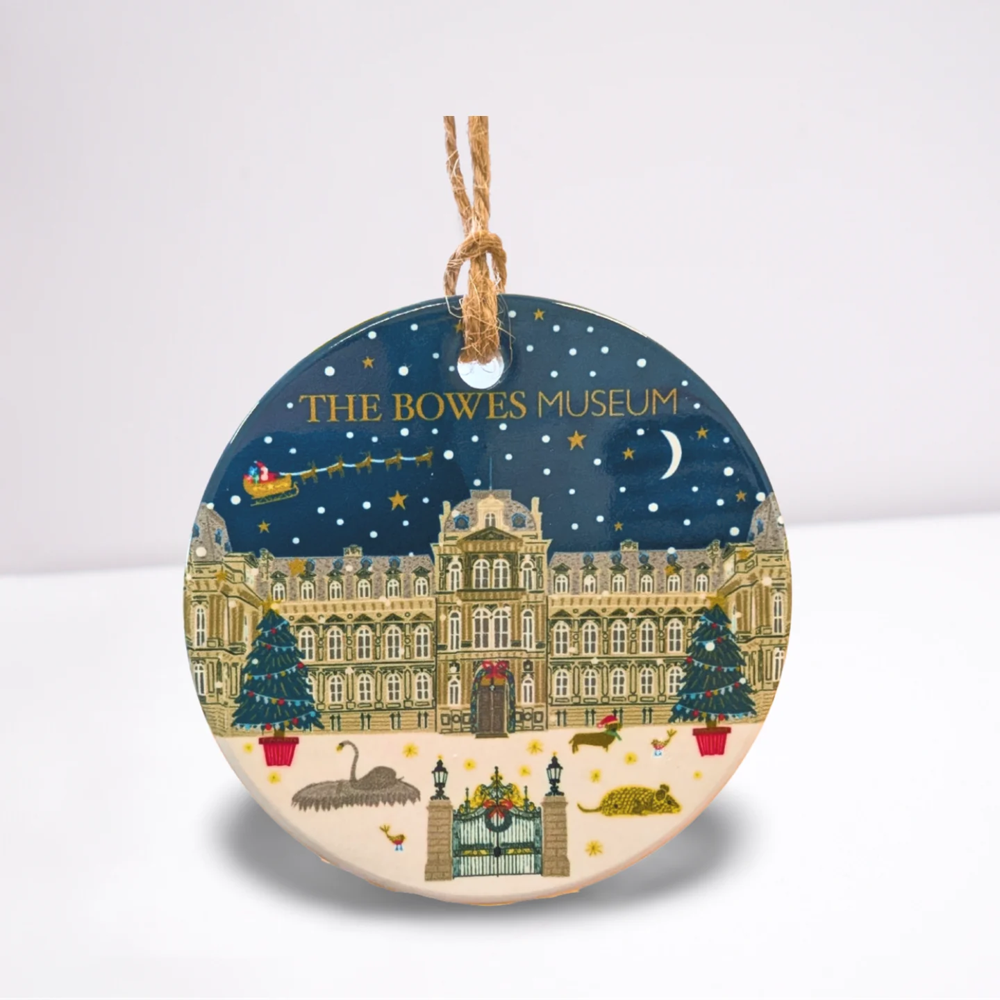 Bowes Museum x Jessica Hogarth Festive Round Ceramic Hanging Decoration
